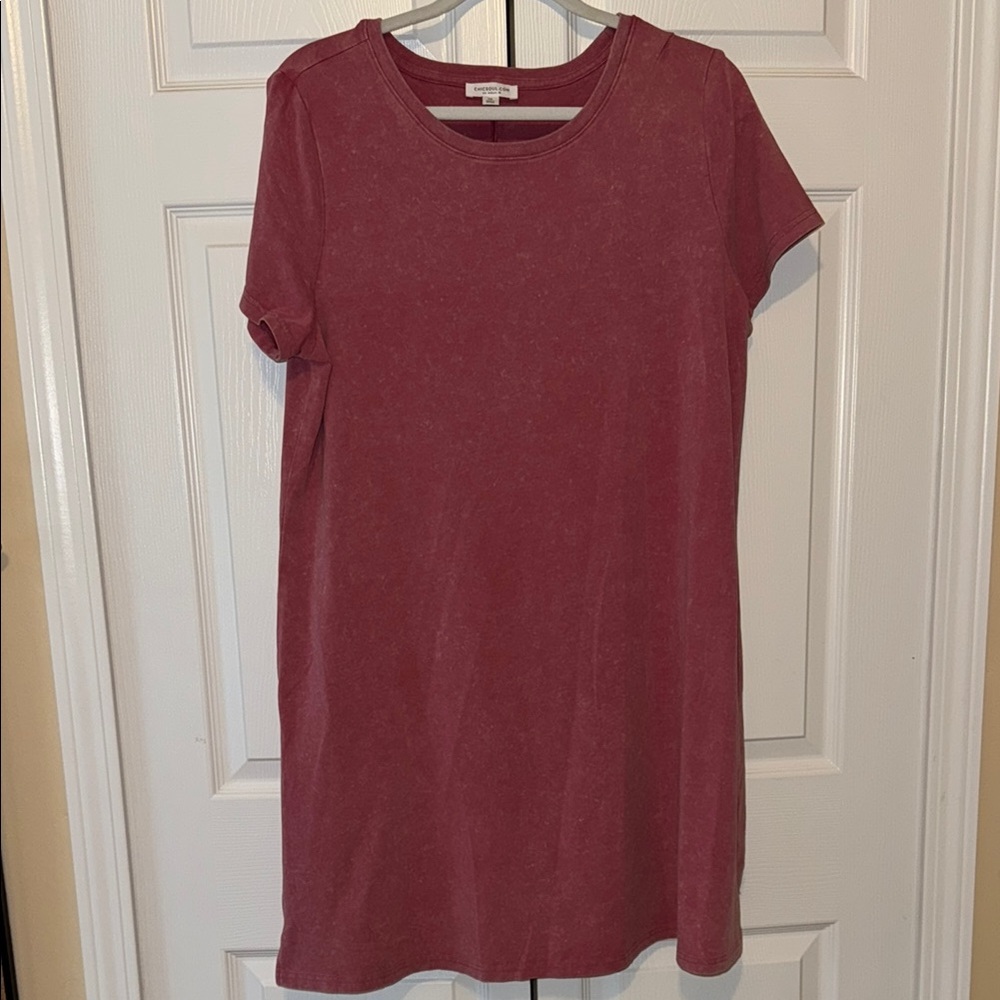 Chic Soul Rose Pink Acid Stonewash T-Shirt Dress 1X NWOT